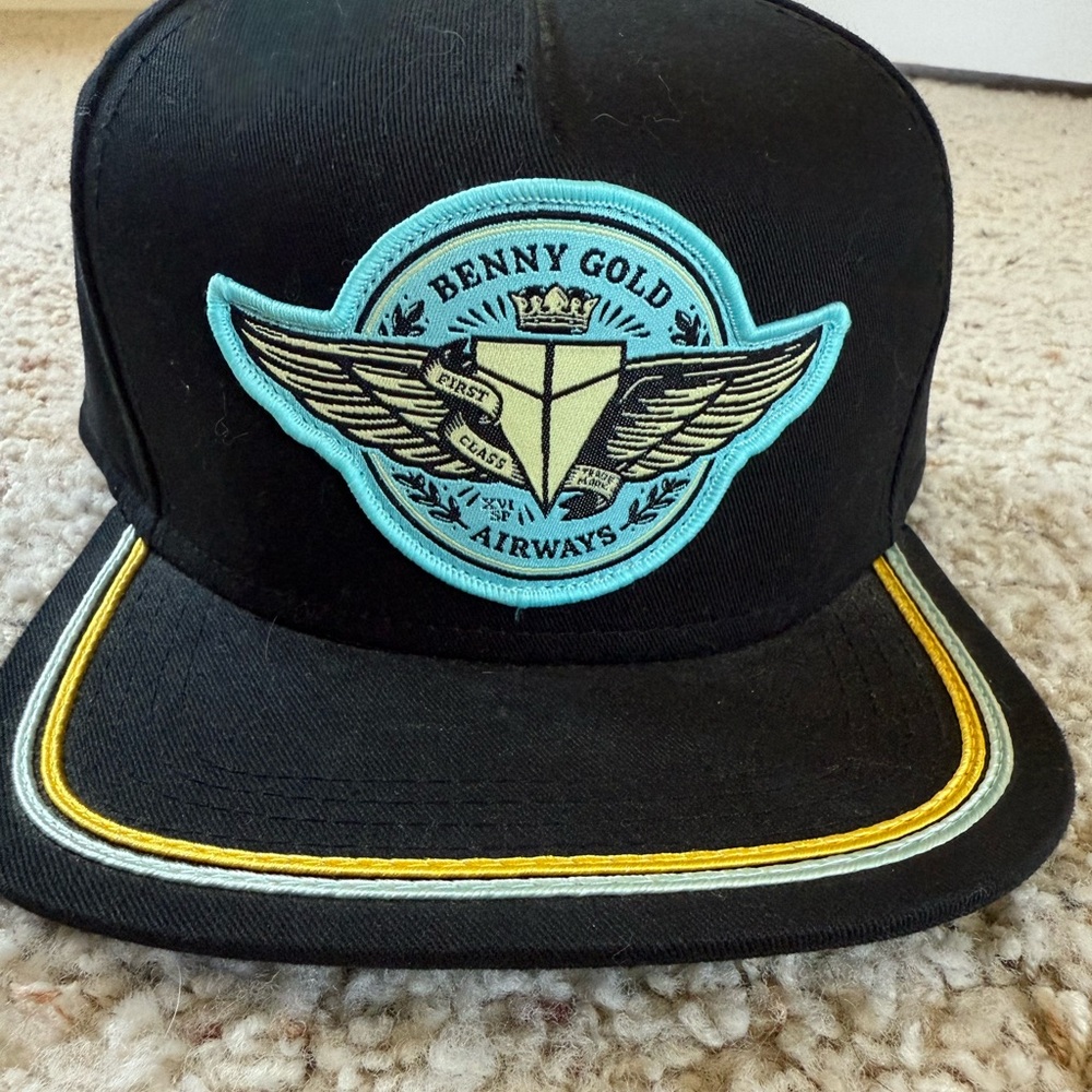 Benny Gold Skate‎ Co. Airways Snapback Baseball Hat Black/Blue Skater Streetwear